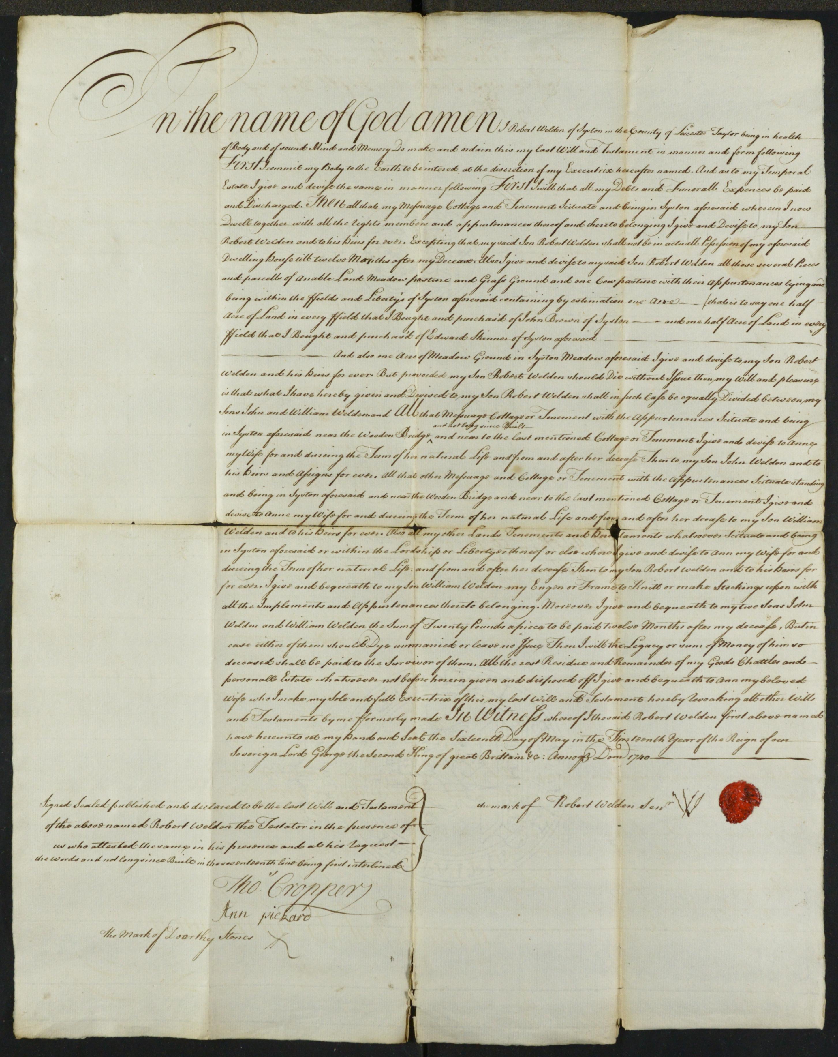 Robert's will of 1740